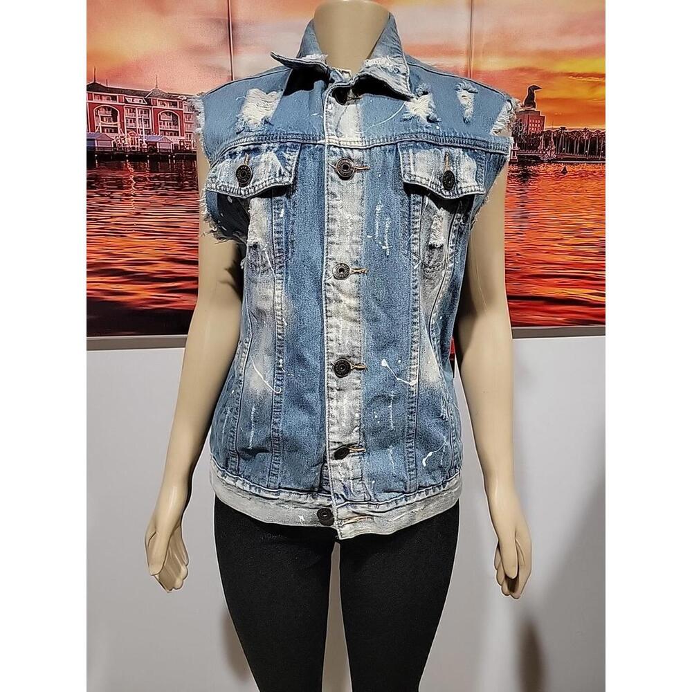 Rolling Paper NY Jeans Denim Size L Women's Vest Jacket Blue #W8